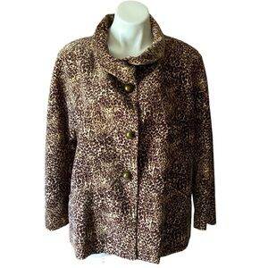 Talbots Women’s Classic Leopard 100% Cotton Pea Coat Jacket Career Plus Size 16